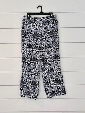 LOFT Black White Floral Wide Leg Pants Cottagecore Boho Size 4